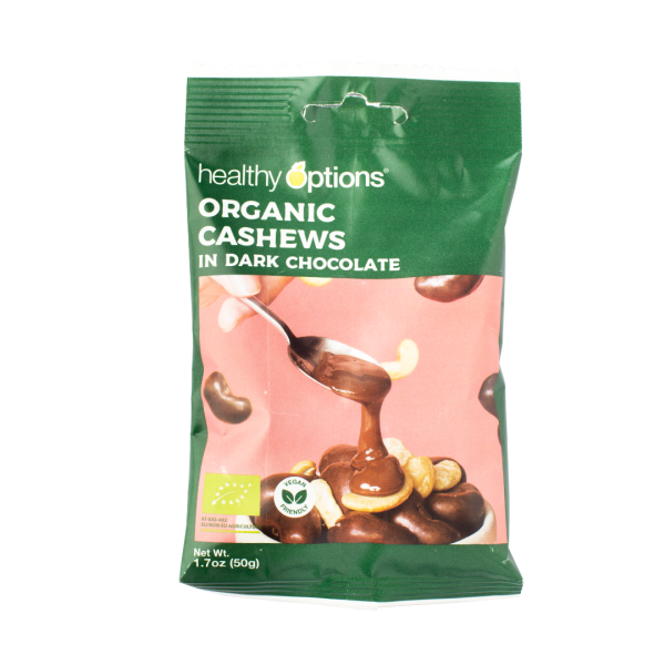 Healthy Options Organic Cashews in Dark Chocolate 50g Supply