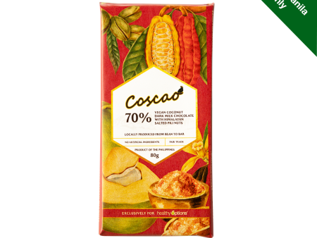 Coscao Vegan Coconut Milk Chocolate with Himalayan Salted Pili Nuts 70% Dark 80grams Online now