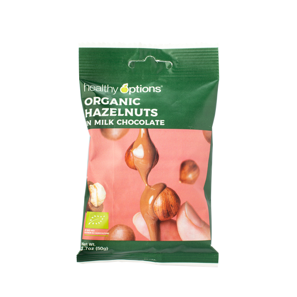 Healthy Options Organic Hazelnuts in Milk Chocolate 50g Online Sale