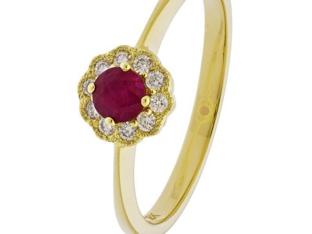 18ct Yellow Gold Ruby Deco Cluster Ring Hot on Sale