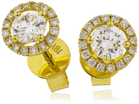 YELLOW GOLD HALO DIAMOND EARRING Fashion