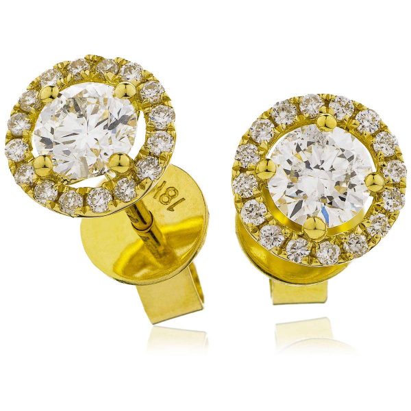 YELLOW GOLD HALO DIAMOND EARRING Fashion