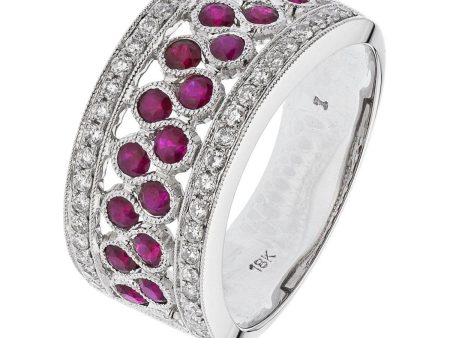 18CT White Gold Ruby and Diamond Cocktail Ring For Discount