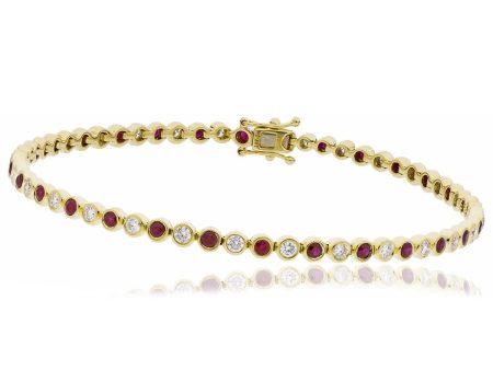 18ct Yellow Gold Ruby and Diamond Rubover Set Bracelet Supply