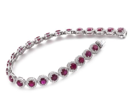 18ct White Gold Round Brilliant Ruby and Diamond Bracelet For Sale