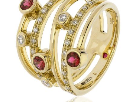 18ct Yellow Gold Ruby and Diamond Cocktail Ring Cheap