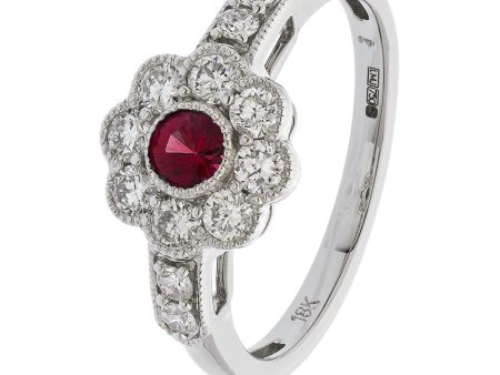 18ct White Gold Ruby Cluster Ring with Side Diamonds Online