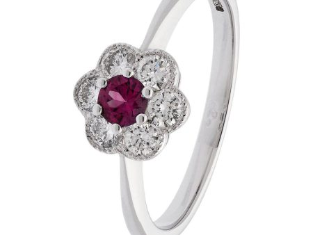 18ct White Gold Ruby Deco Cluster Ring Sale