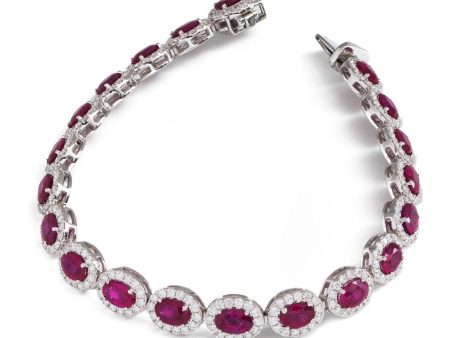 18ct White Gold Oval Ruby and Diamond Bracelet Hot on Sale