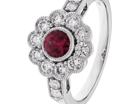 18ct White Gold Ruby Cluster Ring with Side Diamonds Online Sale